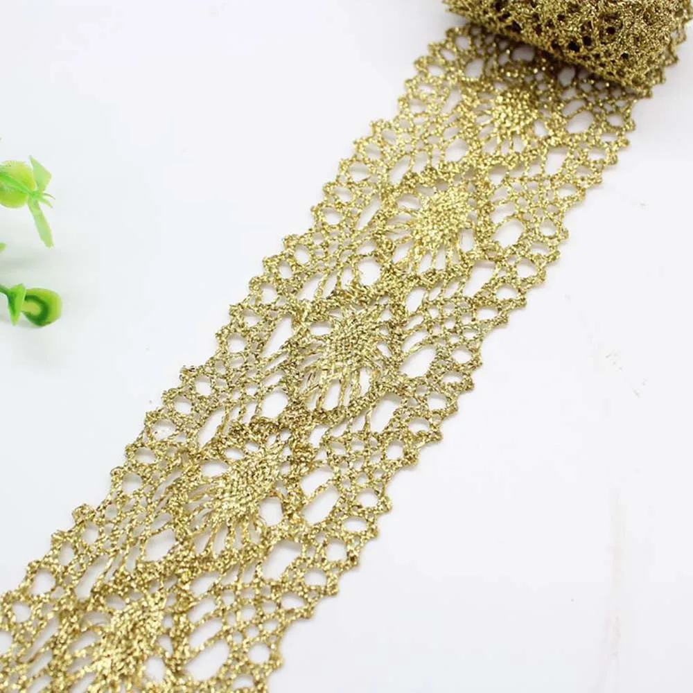 

Lychee Life Golden Flower Lace Trim Embroidery Lace Ribbon DIY Sewing Trimmings Accessories For Needlework