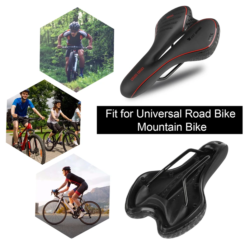 WEST BIKING PU Leather Bike Saddle Shockproof Waterproof Soft Cycling Seat Hollow Comfortable Mountain MTB Road Bicycle Saddle