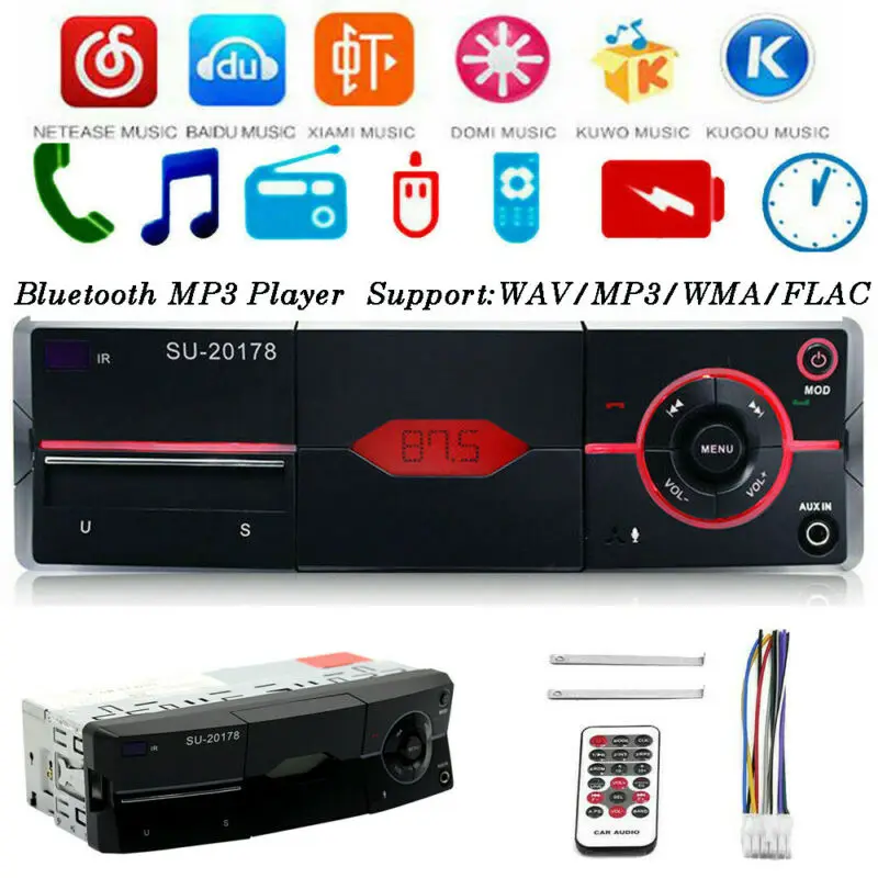 

1Din Car Auto Radio AUX Audio AM/FM SD Bluetooth Stereo MP3 Player Head Unit New