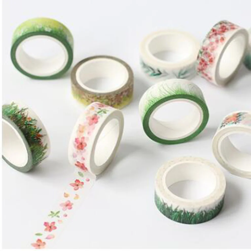 And paper tape 15mm cartoon color Japan DIY account can tear flowers and plants series | Канцтовары для офиса и дома