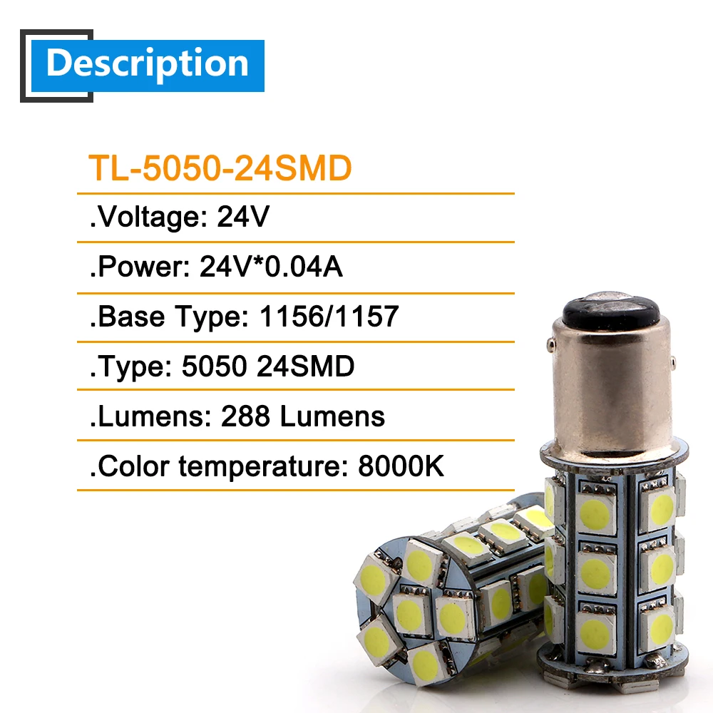 6 шт. 24 В DC Белый 5050 24 SMD светодиодные лампы 1157 BAY15D P21/5 Вт BA15D 288LM Авто Грузовик вождение автомобиля сигнал поворота, стоп-сигналы индикатор