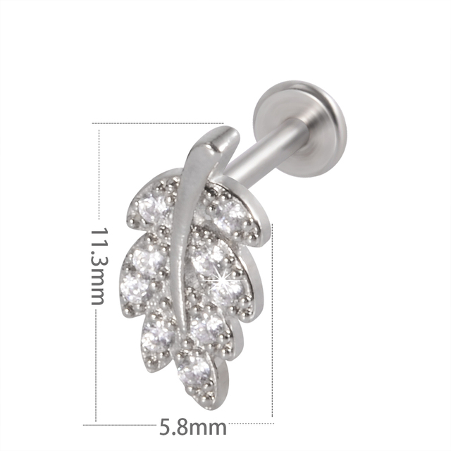Leaf  Heart Lip Labret Stud Piercing Flat CZ Gem Flower Ear Tragus Cartilage Helix Stud Conch Lobe Earring Body Jewelry