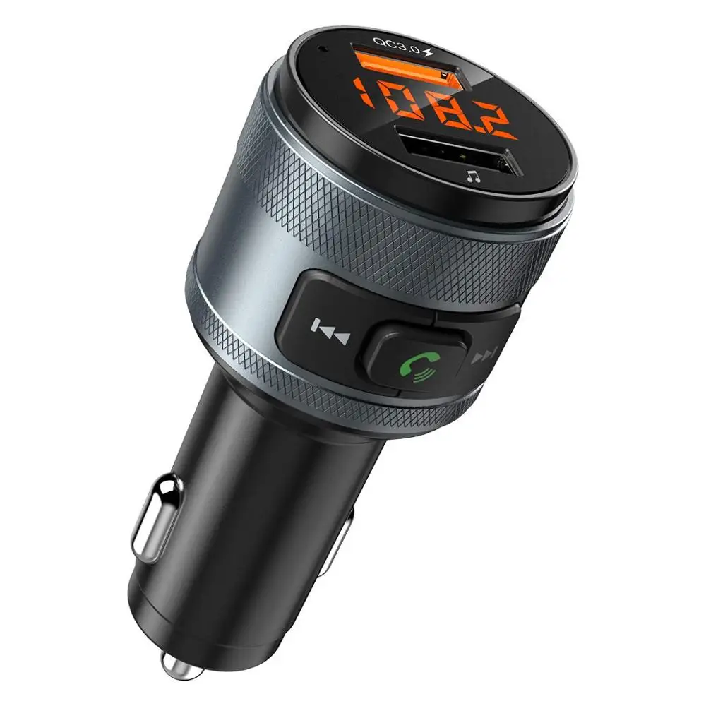 

(Upgraded Version) V5.0 Bluetooth FM Transmitter for Car, QC3.0 & LED Backlit Wireless Bluetooth FM Radio Adapter Music Player