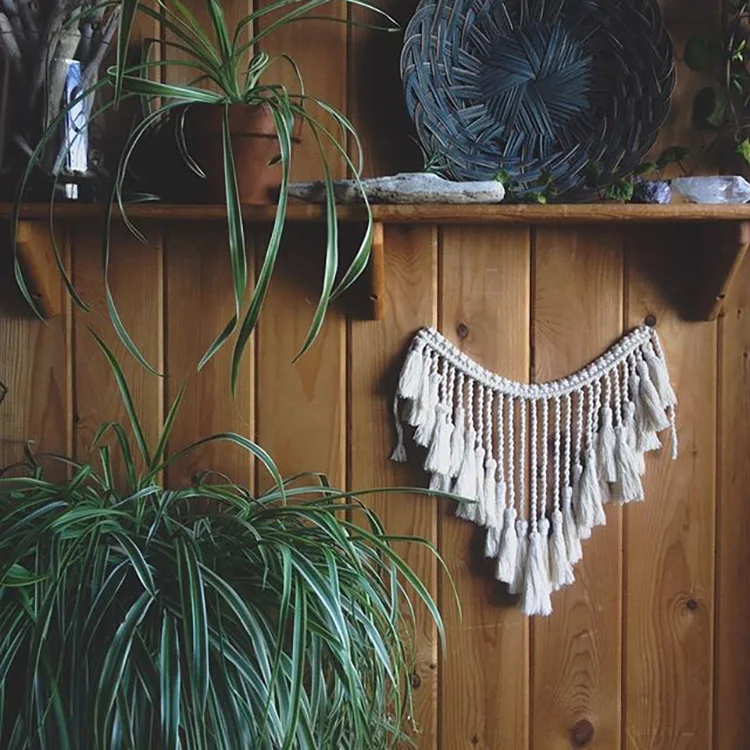 macrame wall hanging Плетеная корзина ручной работы в стиле бохо с кисточками макраме, садовый цветочный горшок, плетеная корзина для хранения, домашняя корзина-Органайзер - Цвет: macrame wall hanging