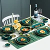 Ceramic Dinner Plates Dinnerware Set Dishes Luxury Green Food Plate Set Salad Soup Bowl Plate and Bowls Set for Restaurant Hotel 2