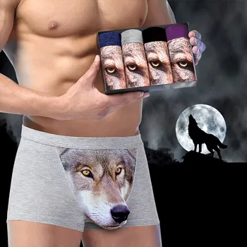 

4pcs Sexy Men's Underwear Shorts Boxer Wolf Printed Briefs Homme Cotton Boxershorts Panties Underpants Man For Family #3