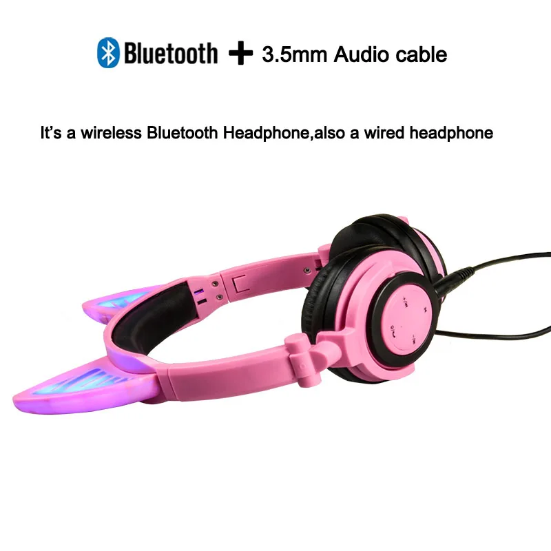 New Cat ear bluetooth headphone Glowing LED light Handsfree bluetooth headset foldable gaming headphones for kids Gift