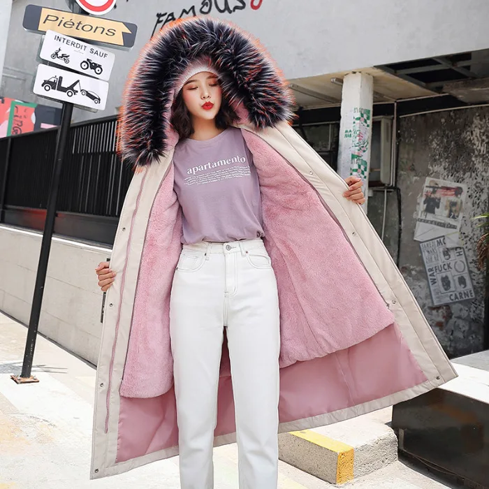 

2019 Winter New Style down Jacket Women's Korean-style Long Loose-Fit Waist Hugging Deconstructable Inner Wearing Fur Clothing C