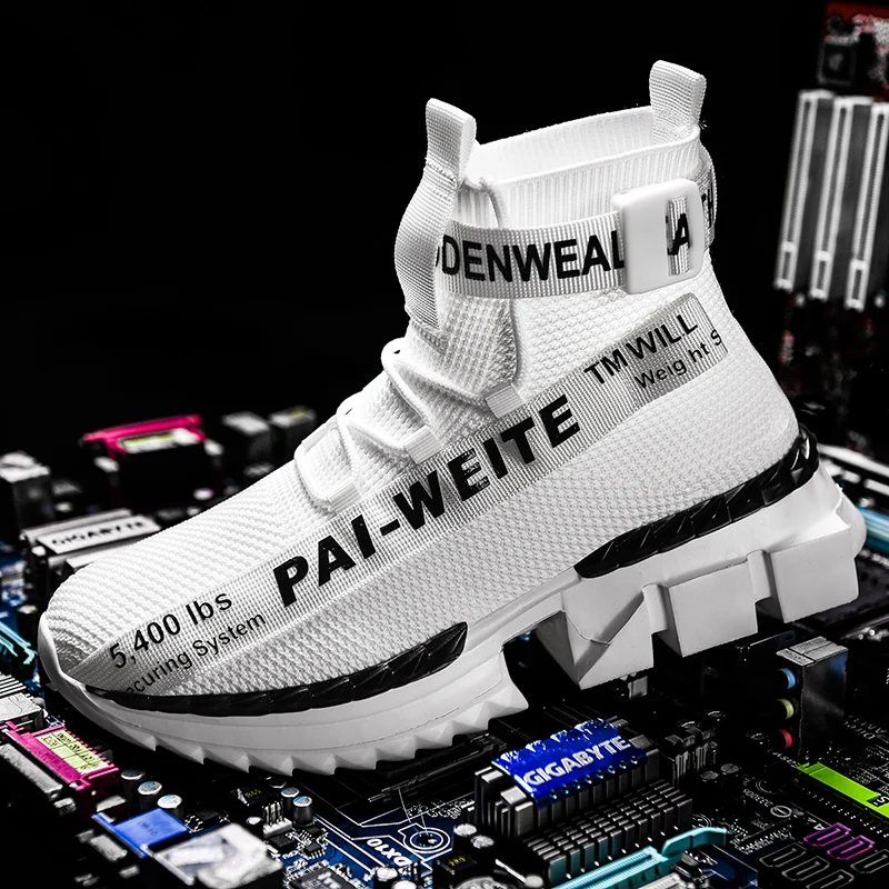 

New Breathable High Top Sports Shoes Cushioning Running Shoes for Men Lightweight Athletic Jogging White Shoes Zapatillas Size46