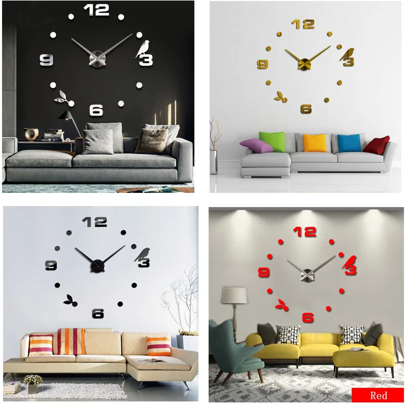 3D Acrylic Mirror Creative Clock Sticken on the Wall DIY Ultra Large Size Simple Wall Clock Living Room Decoration
