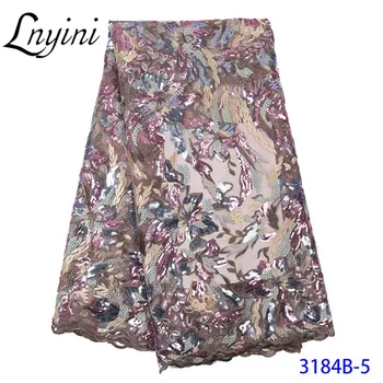

African Sequence Lace Fabric 2020 Embroidery French Tulle Lace Fabric with Sequins High Quality Nigerian Sequins Fabrics L3184B