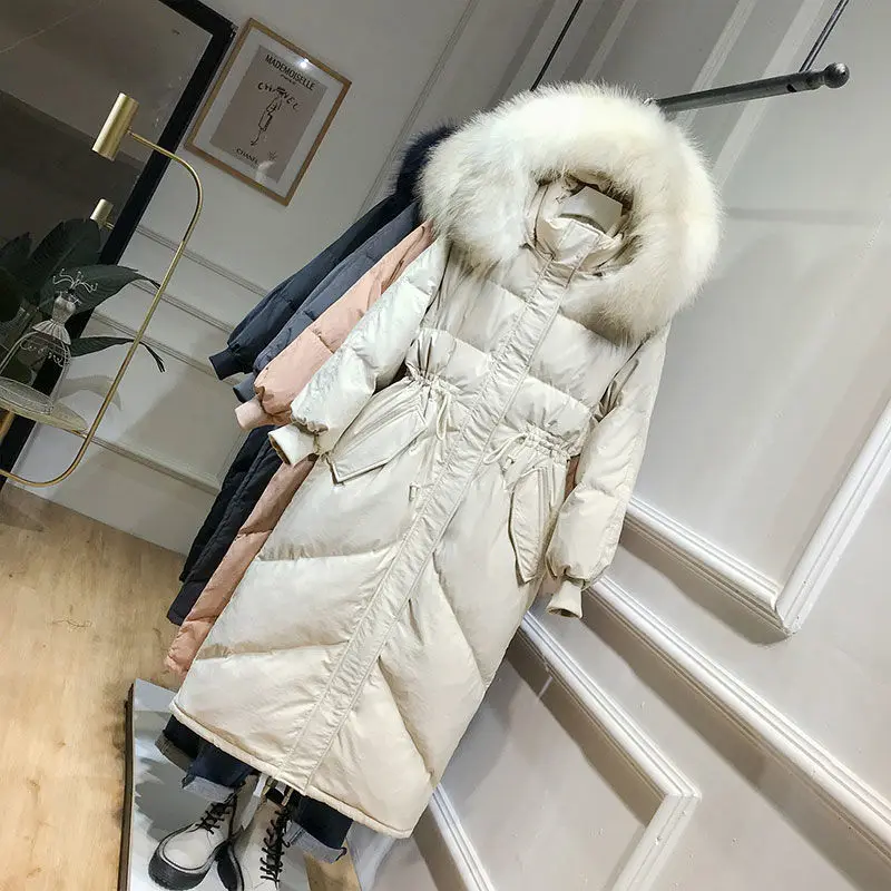 

90% White Duck Down Female Thick Parkas Large Natural Raccoon Fur Winter Jacket Women Warm Waterproof Hooded Snow Coat 2023