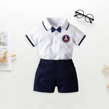 

Summer Baby Clothing Evening Dress Baby One-Piece Suit Clothes Short Sleeve Rompers +Shorts +Bow tie Shirt Rompers Pants