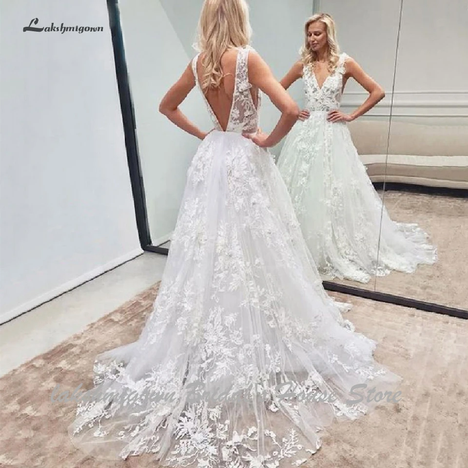 Lakshmigown цветочное Бохо кружевное свадебное платье 2019 Vestidos de Novia глубокий v-образный вырез сексуальное на платье невесты свадебное платье для