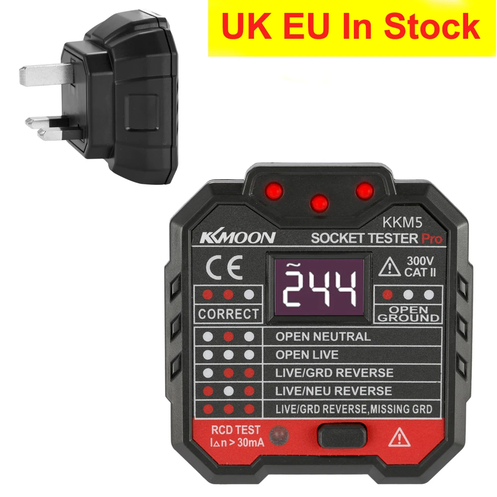 

KKmoon KKM5 Digital Display Socket Detector Portable Circuit Polarity Voltage Tester Wall Plug Breaker Finder RCD Test US Plug