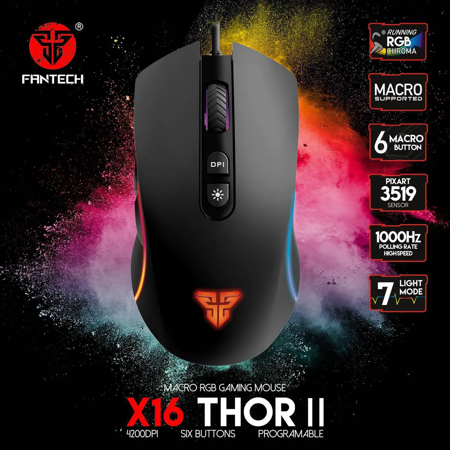 FANTECH X16 профессиональная игровая мышь 4200 dpi Регулируемая 6 Кнопка макро кабель для