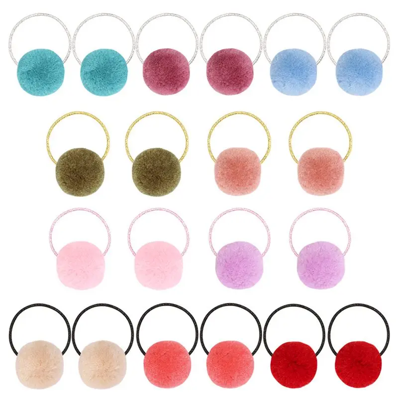 2/8Pcs Cute Hairball Hair Band Girls Pompom Elastic Rubber Bands Kids Hair Ties Scrunchies Headwear Baby Hair Accessories accessoriesbaby eating  Baby Accessories