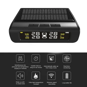 

Car Solar Power Tire Pressure Monitor System Wireless TPMS 4 External Sensor LCD Display Temperature Warning System