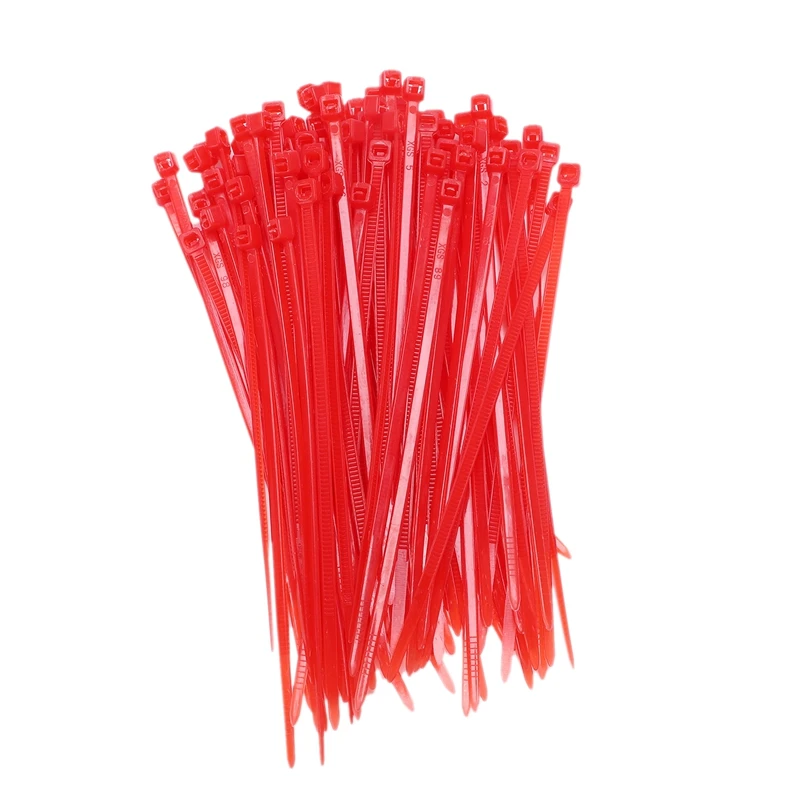 100X 2.5mmx100mm Nylon Cable Wire Zip Ties Cord Wrap Strap Color:Red