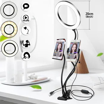 

Dimmable Clip On LED Selfie Ring Light with Phone Holder Flexible Makeup Lamp LED Camera Light with phone holder