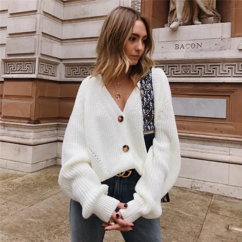 

Fashion Women Winter Warm Top Long Sleeve V Neck Loose Sweater Elegant cardigan Femme harajuku truien dames Chic Streetwear