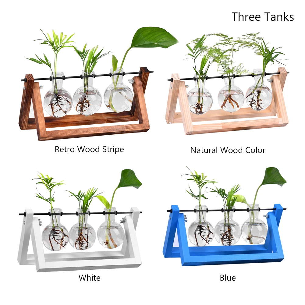 Стеклянная деревянная ваза плантатор Террариум стеклянная настольная лампа Гидропоника Плантатор горшок подвесной с деревенской подставкой металлический домашний декор