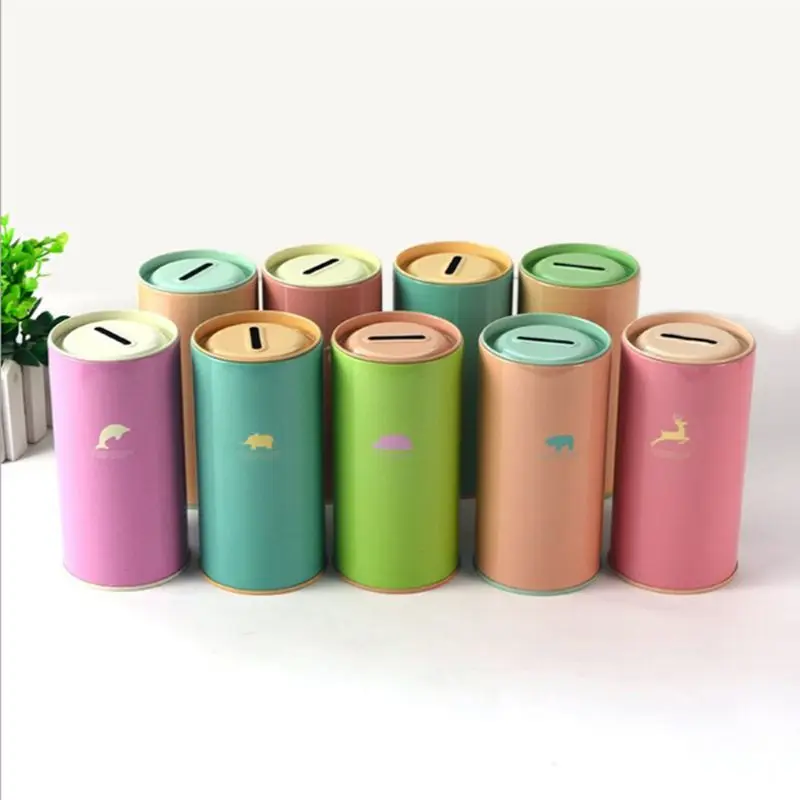 Retro Tinplate Cylinder Candy Color Piggy Bank Cartoon Zoo Animal Patterns Money Saving Box Reward Penholder Coin Retailsale | Дом и сад