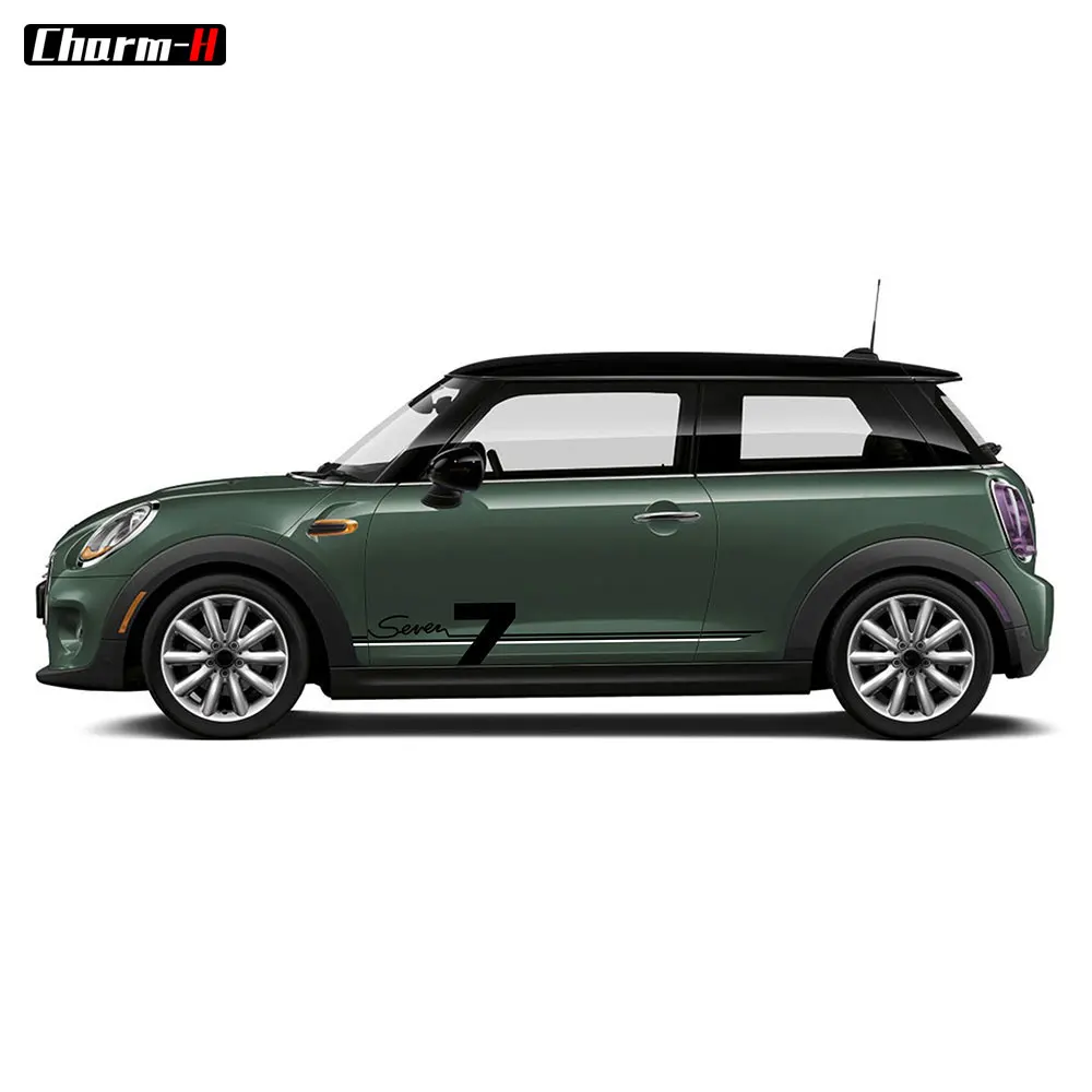 2pcs Car Styling Door Side Skirt Racing Stripes 7 Seven Logo Decal Stickers for Mini Cooper Htachback F55 F56 Accessories
