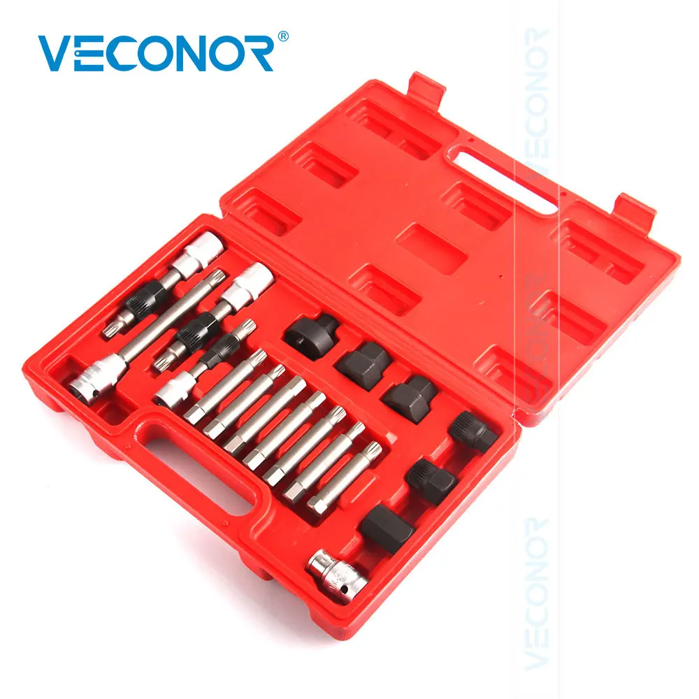 18Pcs Alternator Pulley Service Decoupler Insert Bit Socket Set Tool