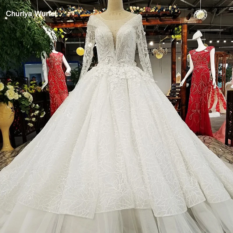 LS94540 свадебное платье с рукавамикрасивое кружевными цветами и длинным поездом