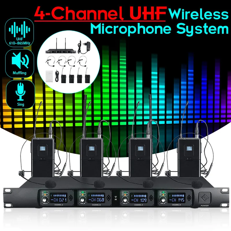 

Portable 4 Channel UHF Stereo Wireless Lavalier Lapel Monitor System Digital In-Ear Monitor System for Performance
