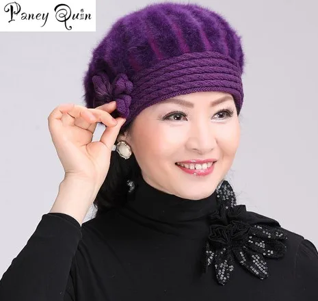 Красивые женские зимние меховые вязаные шапки кепки с цветами головные уборы