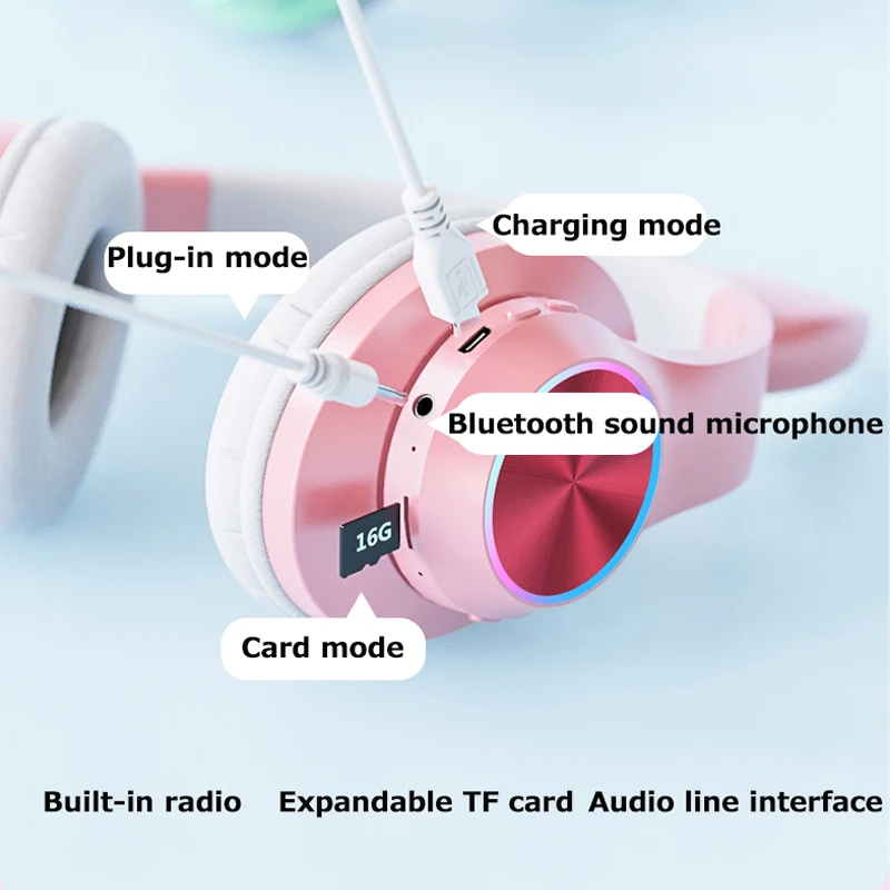 Cat Ear Bluetooth 5 0 Headphones LED HD Calling Girls Kids Cute Headset Support TF Card 3 5mm Jack Wireless Headphones