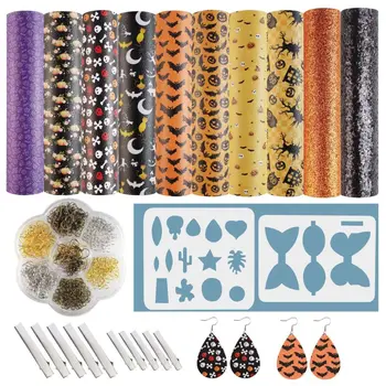 

Halloween Leather Earring Making Kits 10 Styles Faux Leather Sheets Hairpin Bow Cut Templates for Earrings Making Crafts