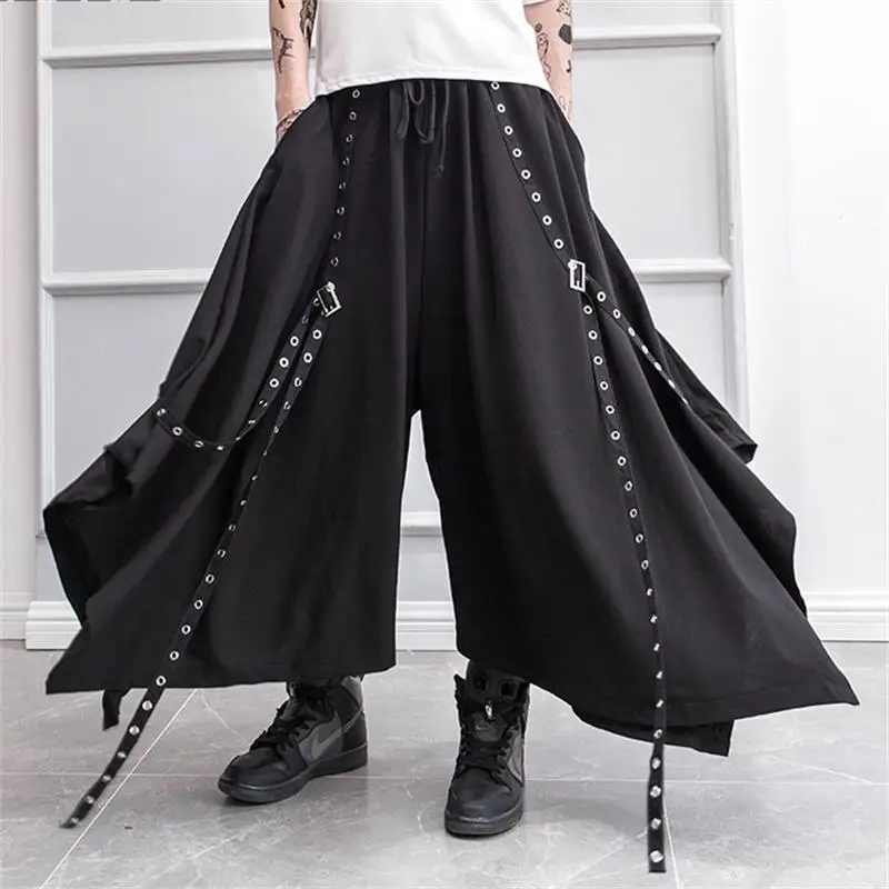 Men's trousers spring and summer outfit dark yamamoto style skirt rivet ribbon decoration loose men's skirt trousers trend