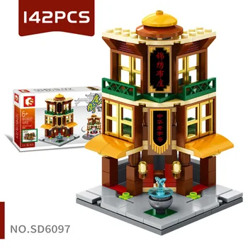 

New Chinatown Block City Street View Mininature 6092~99 Food Shop Store Cafe Restaurant Architecture House Building Blocks toys