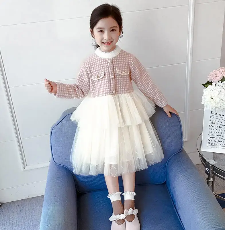 11, 15, зимнее утепленное платье для девочек модное Сетчатое детское платье рождественское платье принцессы 110 до 160 см, хорошее качество