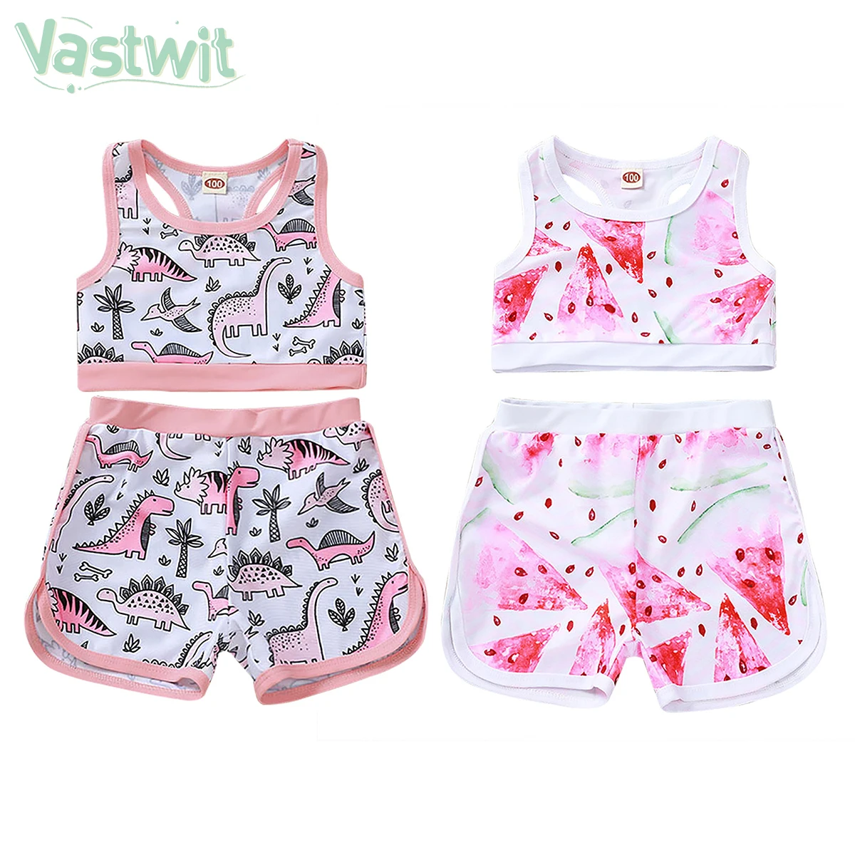 

2021 Summer Baby Kids Girl Two Piece Swimsuit Child Swimwear Dinosaur Printed Water Sports Bikini Tankini Beach Bathing Suit