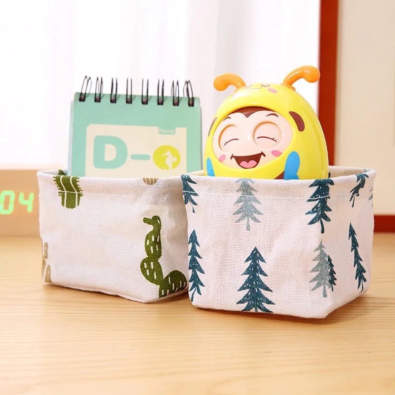 

Simple Cute Cactus Pine Tree Stripe Pattern Flax Desktop Desk Organizer Storage Holder Cases Stationery Office Supplies Gifts