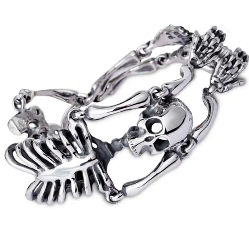 Готический Череп Скелет мужской браслет Персонализированная цепь звено Байкер звено браслет 316L нержавеющая сталь браслет 8.5in