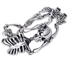 Готический Череп Скелет мужской браслет Персонализированная цепь звено Байкер звено браслет 316L нержавеющая сталь браслет 8.5in