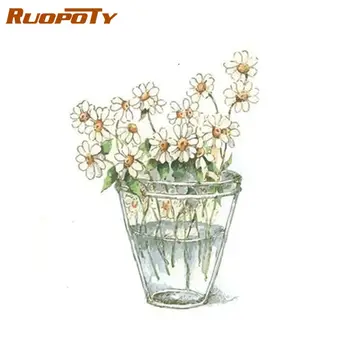 

RUOPOTY Framed Painting By Numbers Kit For Adults Children White Flower Oil Picture Home Decoration Acrylic Paint Drawing Canvas