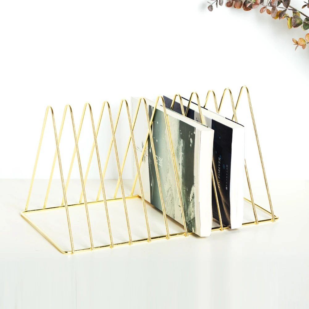 

Triangular Book Stand Iron Art Bookshelf Desktop Simple Newspaper Rack