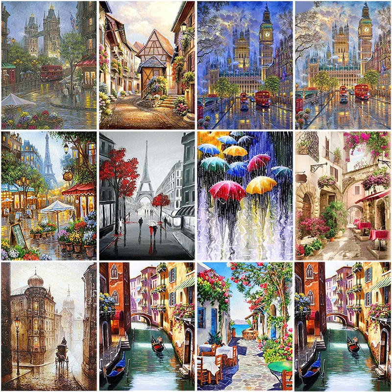 

DIY 5D Diamond Painting City Street Scenery Diamond Embroidery Cross Stitch Kits Crafts Rhinestones Mosaic Landscape Home Decor