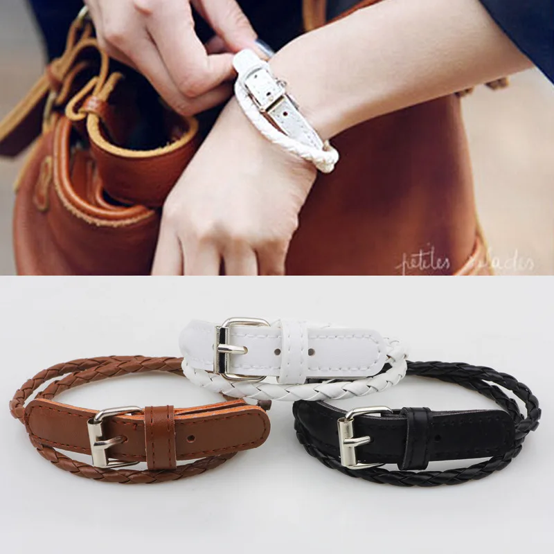 

Fashion belt buckle snake pattern two-layer leather woven bracelet female simple jewelry gift