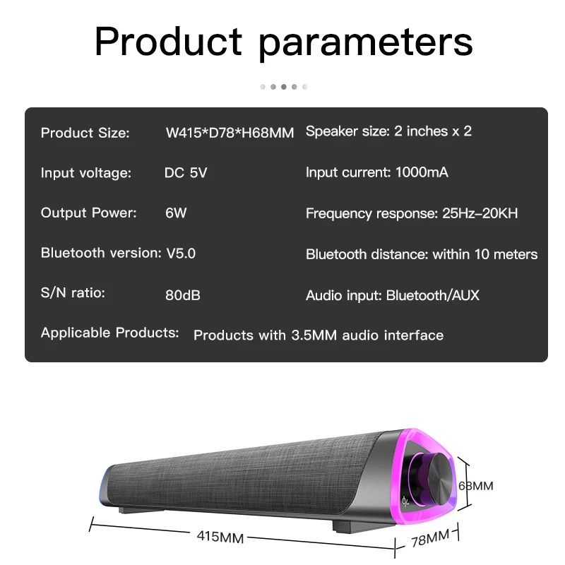 Barra de sonido envolvente 4D con altavoces RGB, subwoofer estéreo de graves para ordenador portátil, PC y cine en casa._voghion.com