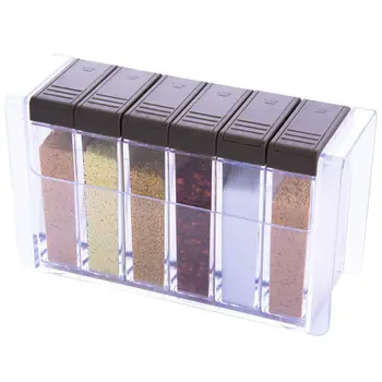 

New-Set of 6 Spice Shaker Jars Seasoning Box，Condiment Jar Storage Container with Tray for Salt Sugar Cruet Pepper，Brown