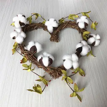 

1Pc Artificial Cotton Wreath Heart Shaped Garland Wall Hanging Decor (White)