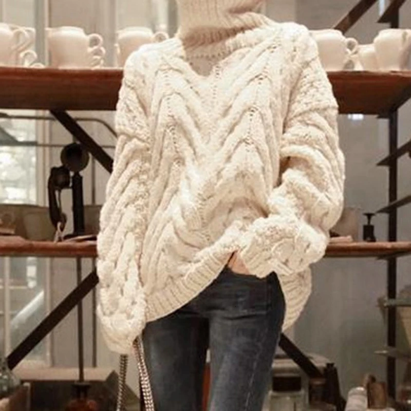 TWOTWINSTYLE осенний свитер для женщин с длинным рукавом Водолазка корейский теплый толстый женский свитера оверсайз Мода Новинка