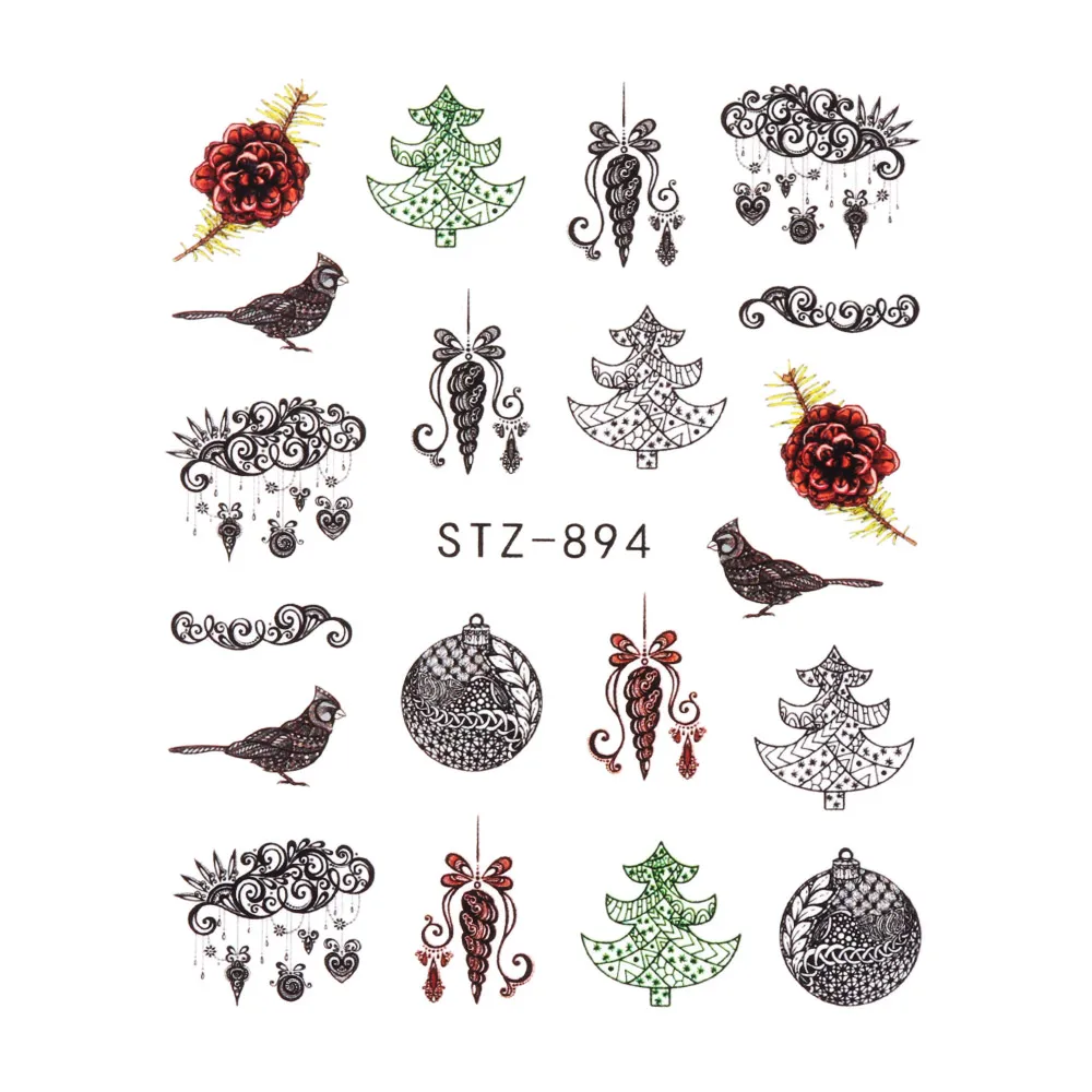 1/12 шт зимние рождественские черные наклейки для ногтей лося снежинки Звезда Шарм с изображением цветов, переводные наклейки DIY украшения для ногтей - Color: STZ-894